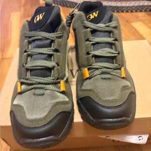 Men's Olive Athletic Sneakers with Orange Trim